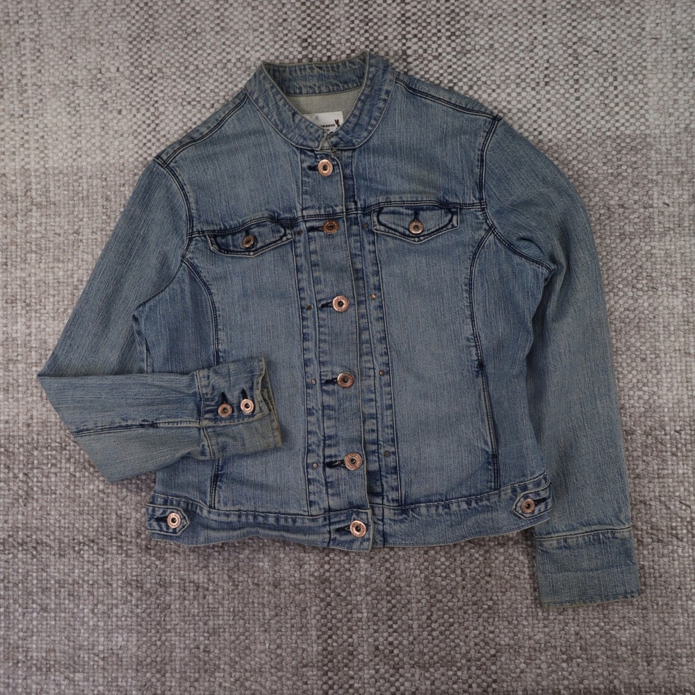 Levi Strauss Signature Denim Trucker Jacket Womens L Blue Mandarin Collar